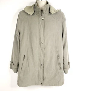 Gallery Mens Jacket Large Green Front Zip Pocket Removable Hoodie Mid Length - Picture 1 of 11