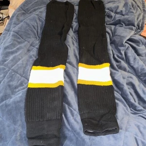 Adult 33” Ice Hockey Knit Socks Black, Yellow, And White ￼ - Picture 1 of 6