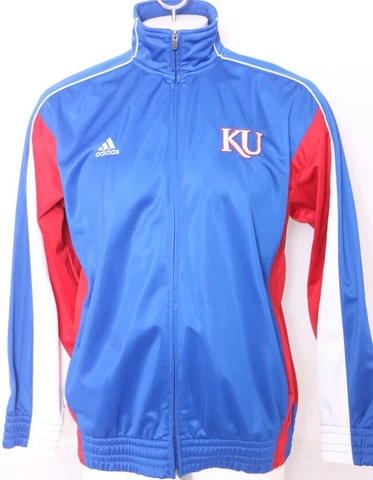 Kansas KU Jayhawks Adidas Blue Pockets Full Zip Polyester Track Jacket Men's L Cover