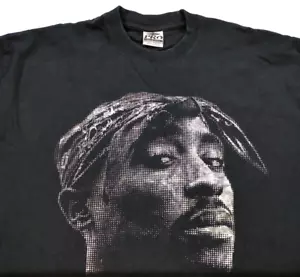 VTG 2Pac Tupac T Shirt XL Tall Hip Hop ProChamp 90s Black Tee Silver Portrait - Picture 1 of 9