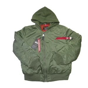 NWT Alpha Industries Women's MA-1 Natus in Moss Satin Hooded Bomber Jacket XL - Picture 1 of 9