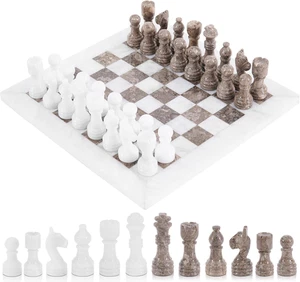 Juego de Ajedrez Mármol 12" Pulgadas Blanco y Gris Oceánico Hecho a Mano Lujo Juego de Mesa para - Imagen 1 de 6