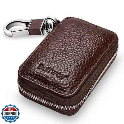 Porta llaves de coche Buffway, llavero de coche de cuero genuino estuche para monedas con Foto 1 de 3