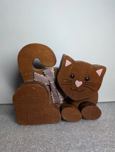 Mid Century Cat Handmade Handpainted Wood Folk Art Kitty Cat VTG - Picture 1 of 9