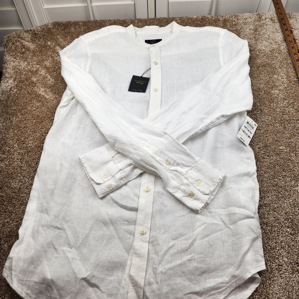Club Room Luxury Mens White Pure Linen Mandarin Band Collar Button Medium NWT - Image 1 of 4