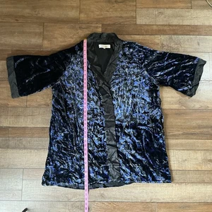 Size XL Diane Von Furstenberg Crushed Velvet Kimono Jacket Blue Black Robe 13731 - Picture 1 of 8