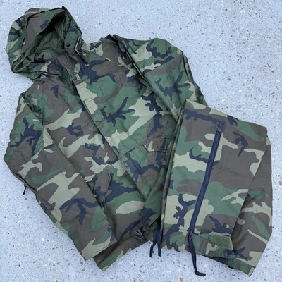 Vintage USGI Parka Pants Set Mens M Regular Woodland Camo ECWCS Gore-Tex 90s - Image 1 of 4