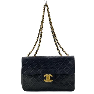 Auth CHANEL Large Matelasse A01094 Black Lambskin Shoulder Bag Gold hardware - Picture 1 of 20
