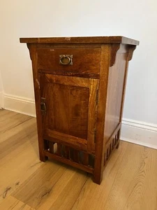 Vintage Rustic Solid Wood Bedside Table Cabinet Night Stand Pot Cupboard Drawer - Picture 1 of 11