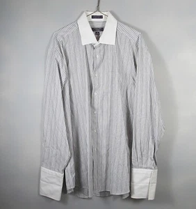 Roberto Villini Travel Collection French Cuff Gray Striped Shirt Mens 17 34-35 - Picture 1 of 6