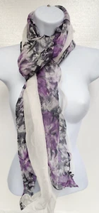 Women’s Purple White Sheer Ruffle Edge Scarf Floral 80" X 11" Unbranded - Picture 1 of 6
