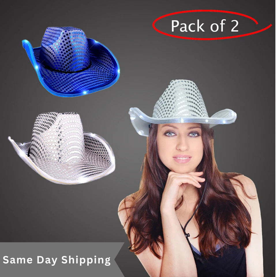 Sombrero de Vaquera/Vaquero LED Intermitente con Lentejuelas para Raves Paquete de 2 Foto 1 de 1