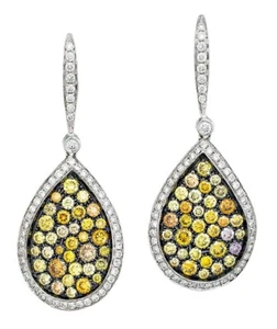 Beautiful Tear Drop Motif Sparkle Yellow & White Lab-Created Diamonds Earrings - Picture 1 of 4