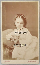 CDV GIRL HOLDING BIRD NAMED EMILY MARY AINSLIE LAFOSSE MANCHESTER ANTIQUE PHOTO