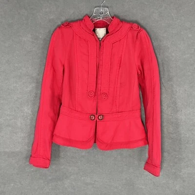 Elevenses Blazer Women 4 Cherry Red Pleated Lined Cotton Linen Jacket - Image 1 of 4
