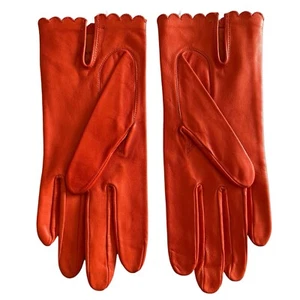 MISS ARIS Lederhandschuhe Größe 7 ungefüttert gewellter Rand Burnt Orange - Bild 1 von 4