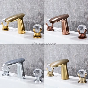 Bathroom Separate Crystal Handle 3 Hole Sink Basin Faucet Waterfall Mixer Taps - Picture 1 of 13