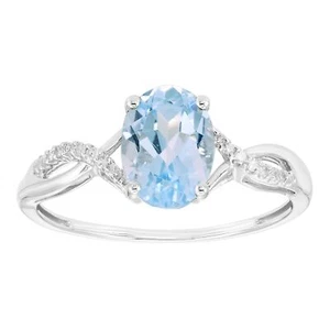 Boston Bay Diamonds 8x6mm Oval Gemstone & Diamond Ring in Rhodium Plated... - Picture 1 of 3