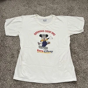 Vintage 90s Euro Disney Disneyland Paris Construction Crew T-Shirt Opening Team - Picture 1 of 8