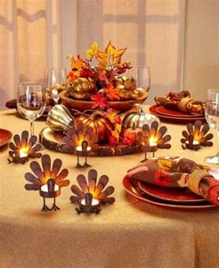Sets of 3 Rustic Metal Turkey Tea Light Candleholders Thanksgiving Autumn Table - Picture 1 of 5