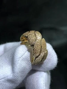 14k Yellow Gold Diamond Cut 10mm Wide Vintage Cigar Band Wave Halo Ring Sz 6.5 - Picture 1 of 12