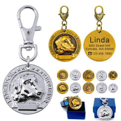 Dog Breeds Personalized Dog Tag 3D ID Custom Free Name Engraved Brass Silver - Image 1 of 4