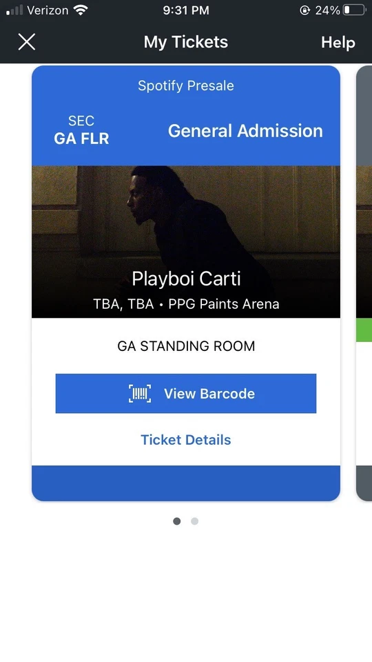 playboi carti ticket FLOOR - Image 1 of 1