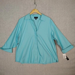 NEW Foxcroft Aqua Blue Green Pastel Wrinkle Free Button Down 3/4 Sleeve Top 20W - Picture 1 of 16