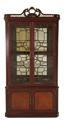 44512EC: HENKEL HARRIS Model #1192 Chippendale Mahogany Curio Corner Cabinet Cover
