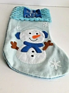 Medias Muñeco de Nieve Primera Navidad Bebé Azul Blanco Marrón Vellón 13" Largo - Imagen 1 de 7