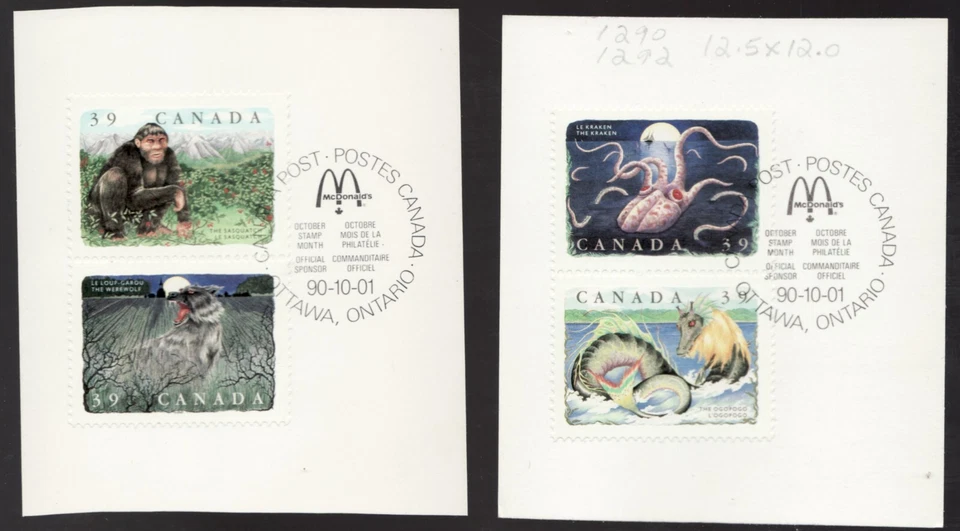 1990 - #1289a 1290a 1291a 1292a Used Se-tenant - Folklore - Sasquatch etc... - Image 1 of 1