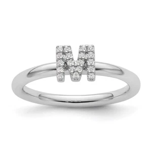 Collar de pulsera con anillo M inicial de diamantes apilable de oro blanco de 14 K - Imagen 1 de 8