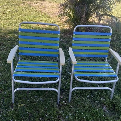 Correas de vinilo para silla de césped plegable vintage metal verde azul Foto 1 de 4