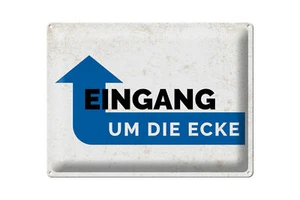 Blechschild Hinweis Eingang um die Ecke 40x30cm Geschenk Deko Schild tin sign - Bild 1 von 5