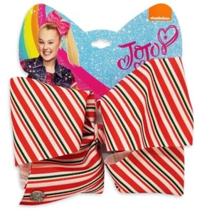 JoJo Siwa Large Cheer Hair Bow - Christmas Holiday, Red White & Green Candy Cane - Picture 1 of 1