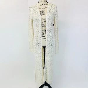 Cárdigan largo tejido abierto Freshman 1996 para mujer S crochet boho cubierta de playa viaje - Imagen 1 de 13