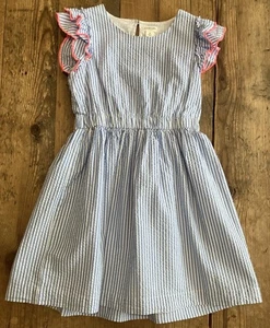 Crewcuts Gr. 8 Mädchen blau & weiß gestreift Fit & Flare Kleid rosa Borte - Bild 1 von 7