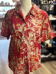 Polo Jeans Co Ralph Lauren Herren XL rot geblümt Hawaiihemd Baumwolle Vintage - Bild 1 von 5
