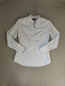 Top 8 de mujer Banana Republic blanco azul a rayas camisa Riley con cuello abotonado - Imagen 1 de 10