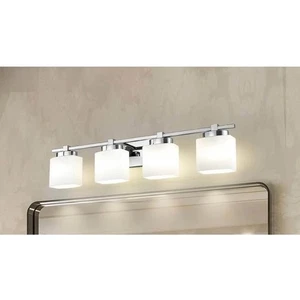 4-Light Chrome Bathroom Light Fixture, 34” Vanity Light with Milky Glass Shade - Picture 1 of 5