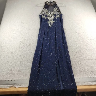 Sean Collection Silk Maxi Dress Beaded Embroidered Blue Womens XS Formal Evening - Image 1 of 4
