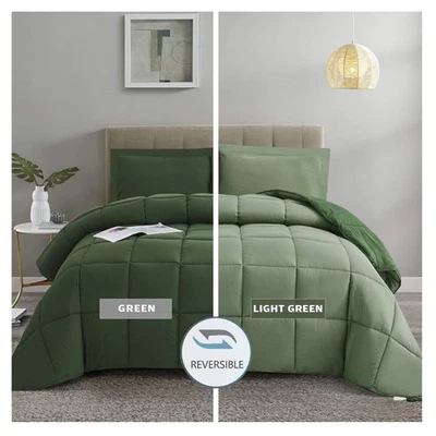 Juego de edredón transpirable verde Queen - Ropa de cama reversible de lujo para todas las estaciones Foto 1 de 4