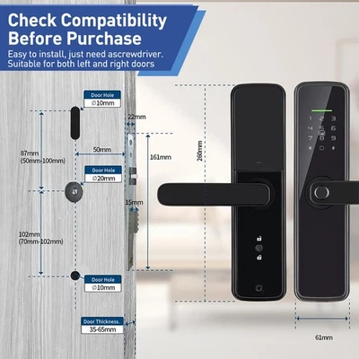 Smart Door Lock Bluetooth Fingerprint Keypad Tuya APP Handle Electronic Deadbolt - Image 1 of 4