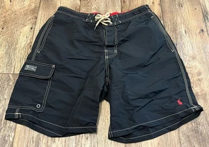 Polo Ralph Lauren Cargo Swim Trunks Medium 32 8" Inseam Black White Stitching - Picture 1 of 4