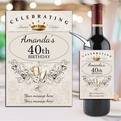 INVITE DESIGNS LTD Personalised Birthday Wine or Champagne Bottle Label 18th 21st 30th 40th 50th