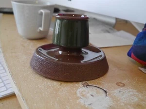 Vintage Ceramic Brown Green Candle Holder Candlestick - Picture 1 of 12