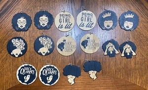 Afrocentric/African Women Wooden Geometric Pierced Earrings in Various Styles - Picture 1 of 26
