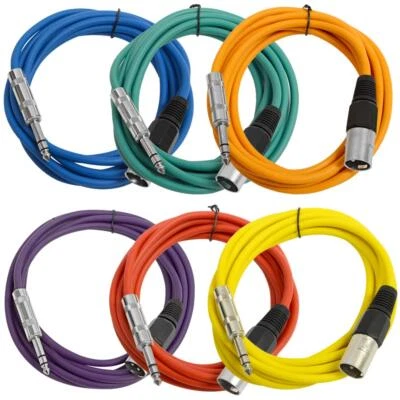 6 Pack of Multiple Colors 10 Foot XLR Male to TRS Patch Cables - Image 1 of 3
