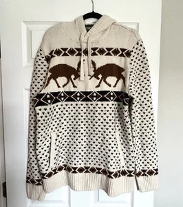 American Eagle Outfitters Sweater Mens Medium White Elk Pullover Knit Hoodie - Picture 1 of 8