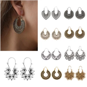 Vintage Bohemia Boho Hollow Earrings Ethnic Dangle Pendant Hoop Jewellery Gift - Picture 1 of 32